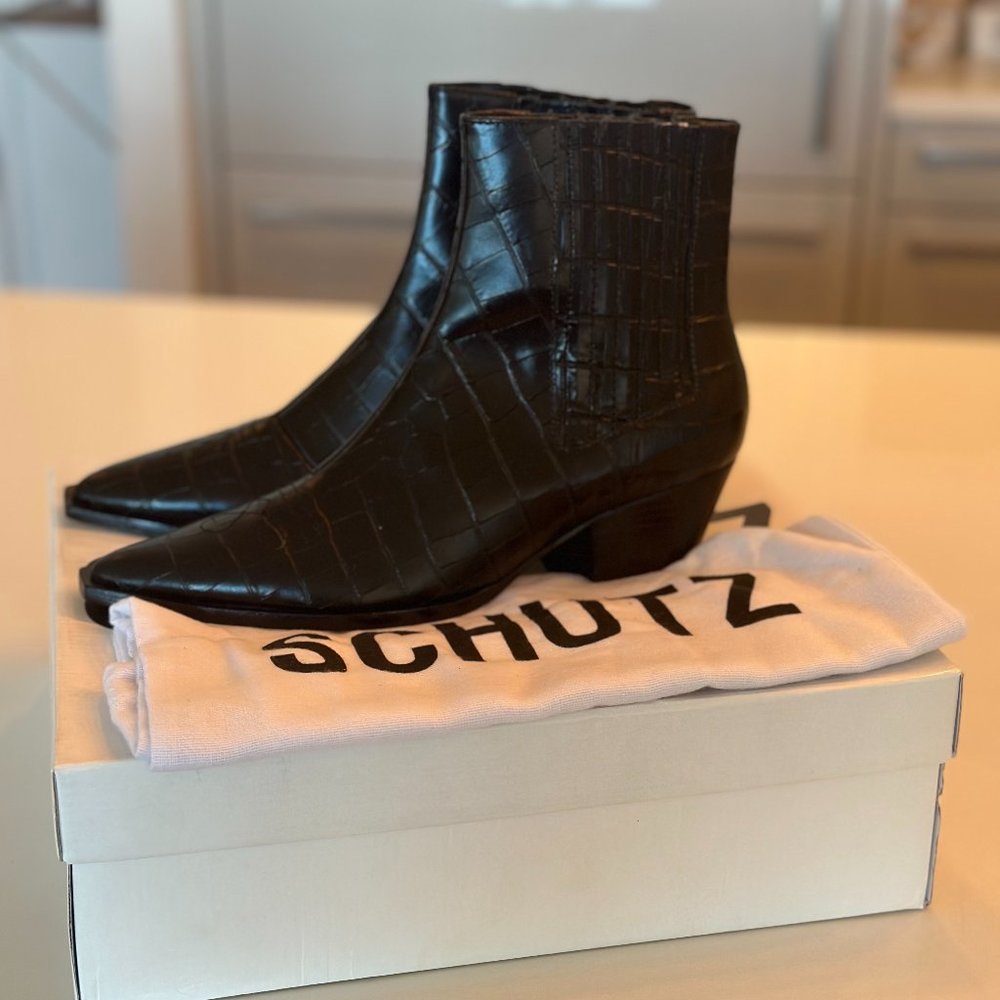 Schutz Briani Croc Black Short Boots Size 9